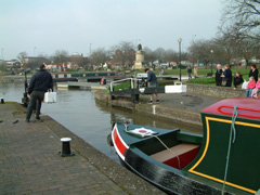 operating the lock for canal boats in Stratford upon Avon